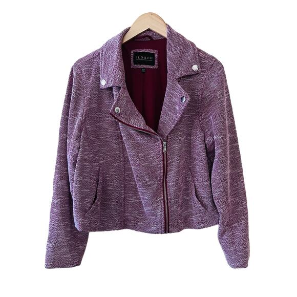 Eloquii Soft Heathered Moto Zip Up Jacket Size 18 20 Red - Picture 2 of 11